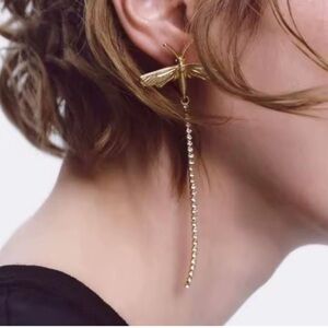 Brand New! ZARA Jewel Dragonfly Earrings w Butterfly Closure